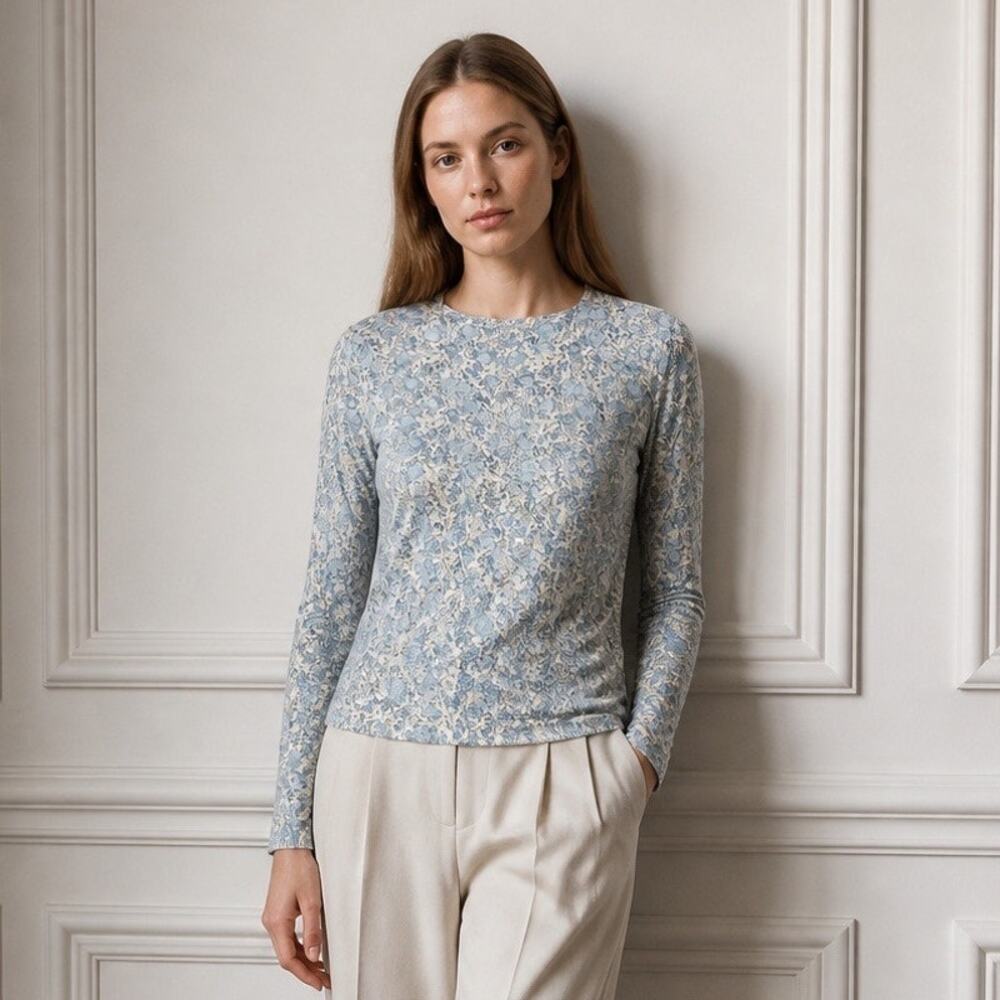 Lauren Ralph Lauren Women's Floral Knit Pullover Sweater Crew M Career Preppy